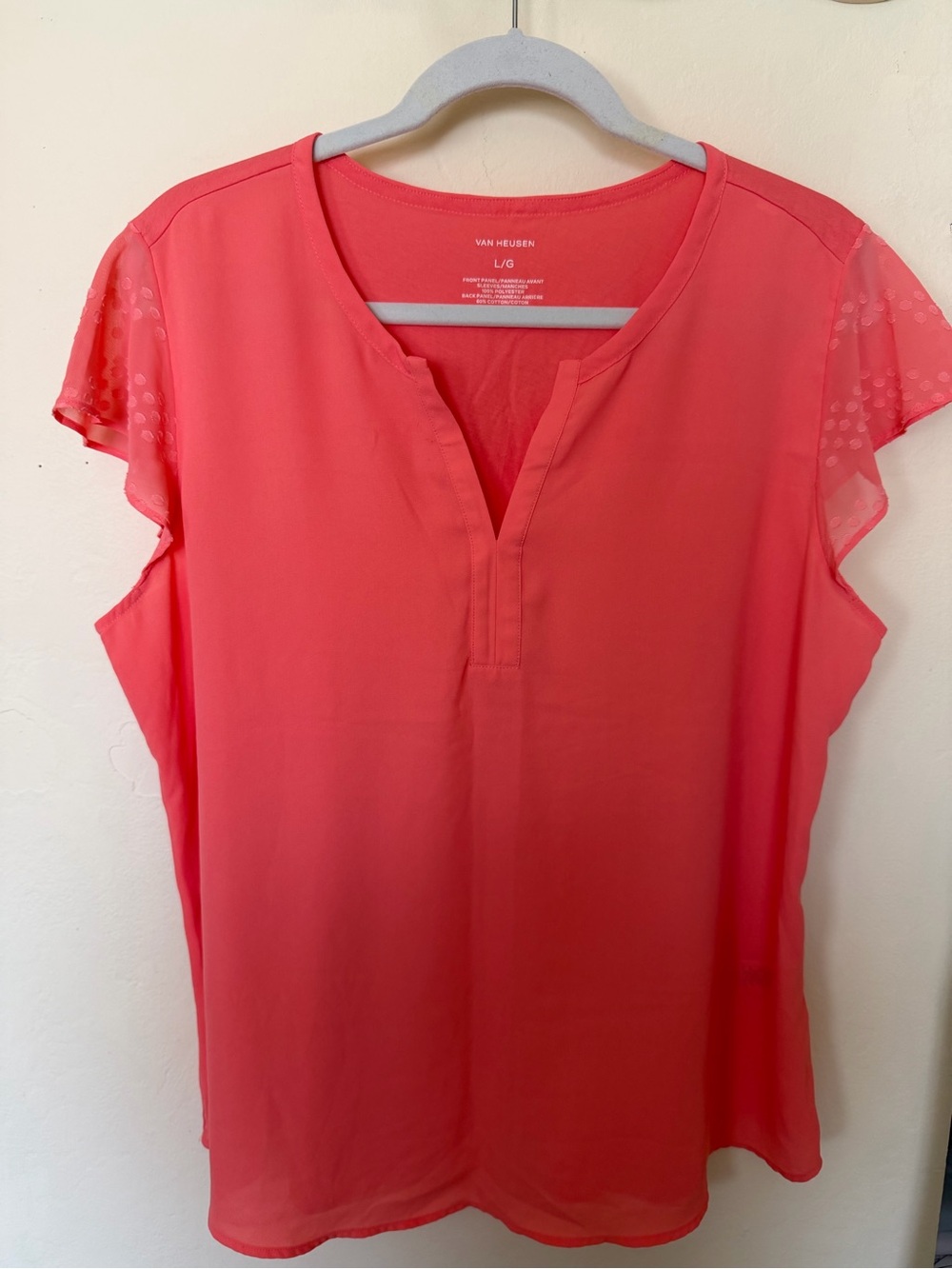 Van Heusen Coral Split V-Neck Flutter Sleeve Top